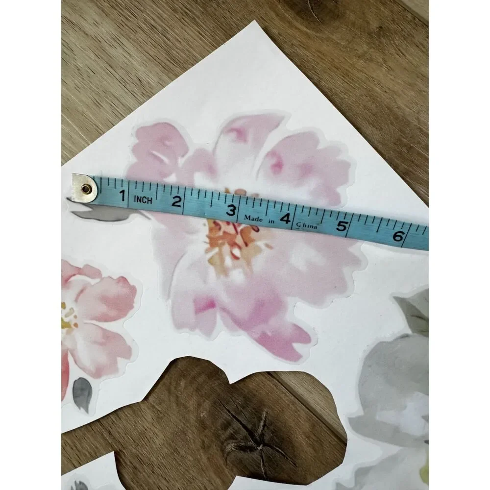 Toarti Vinyl Wall Decals Pink Poppy Roses Flowers Leaves Peel & Stick Decor (54)